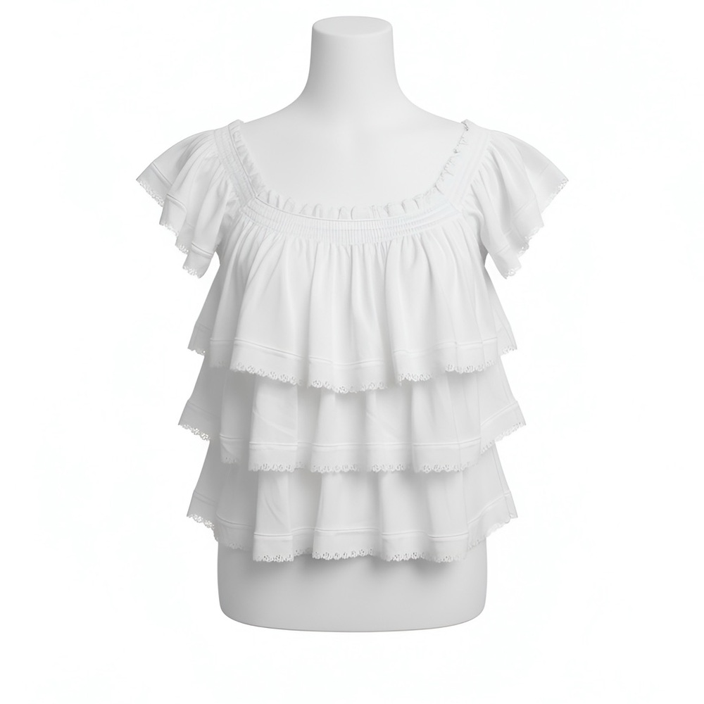miami White Cropped Layered Blouse - Small, New (Never Worn) - Picture 2 of 3